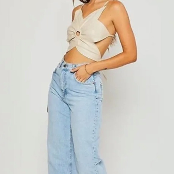 Faux Leather Cream Backless Strappy Top - Picture 2 of 6